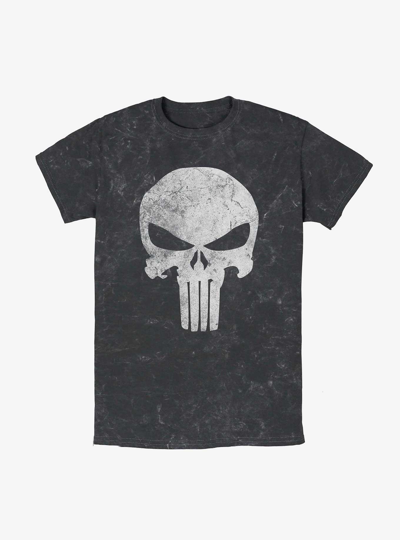 Marvel Distress Skull Mineral Wash T-Shirt, BLACK, hi-res