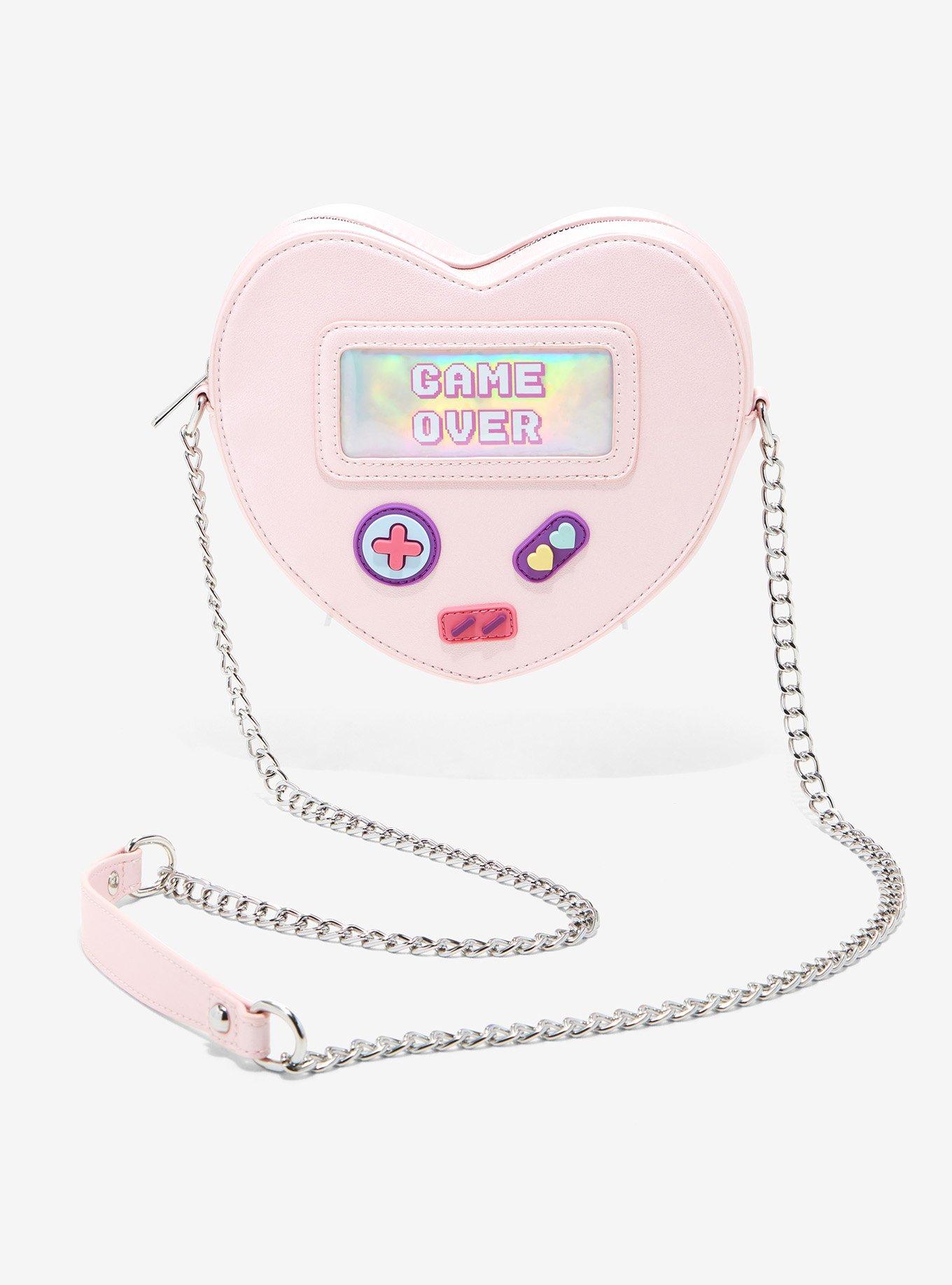 Pink & Black Heart Buckle Crossbody Bag | Hot Topic