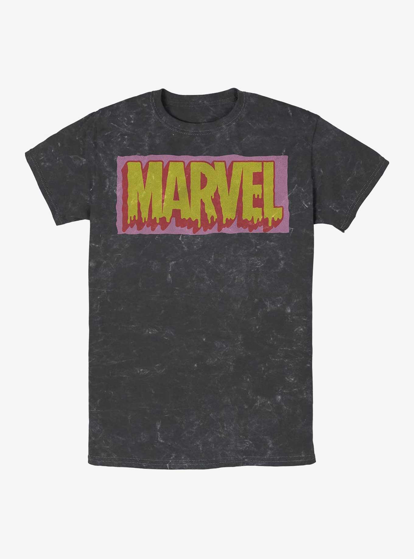Marvel Drip Logo Mineral Wash T-Shirt, BLACK, hi-res view 1