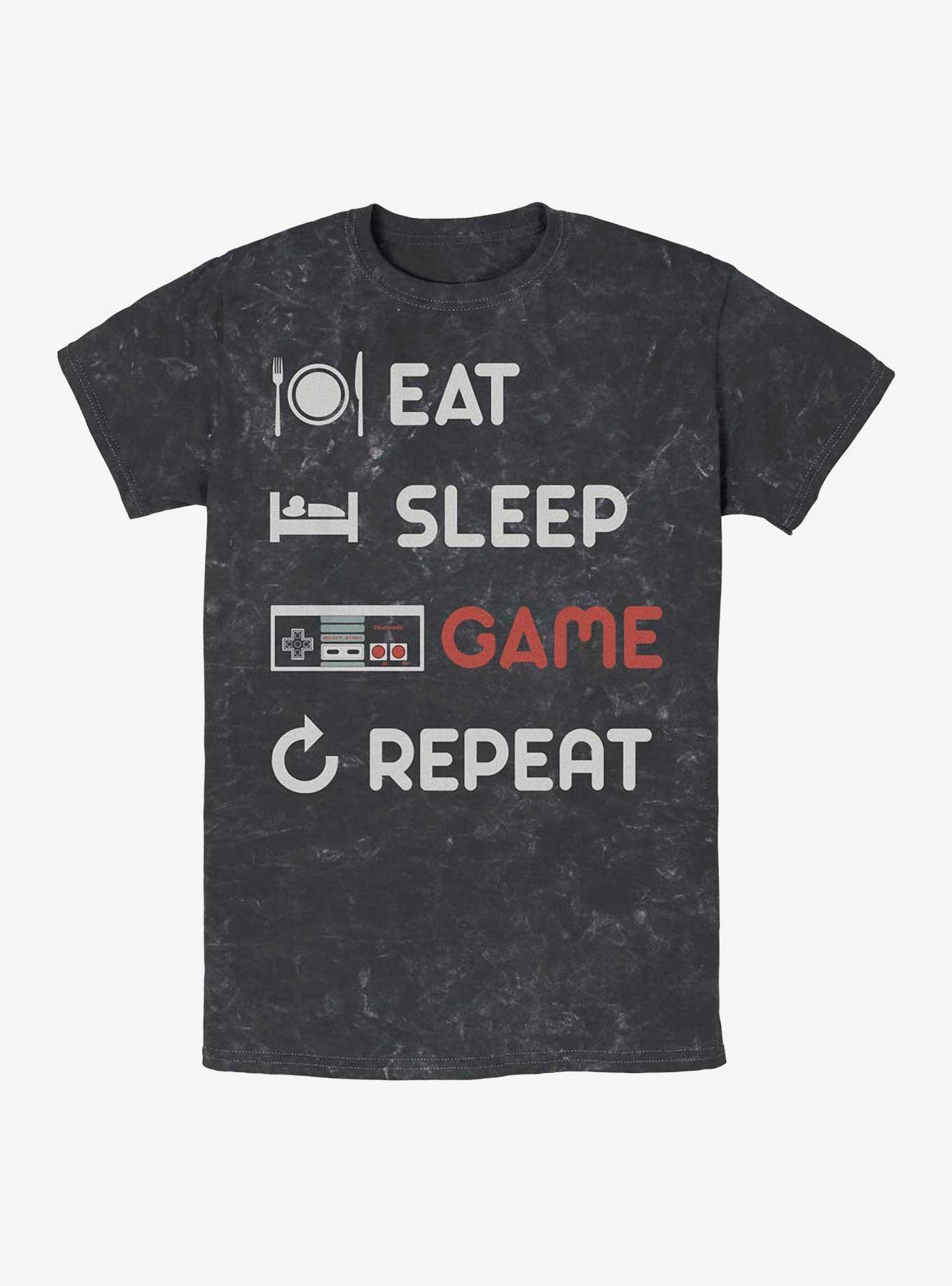 Nintendo Eat, Sleep, Game, Repeat Mineral Wash T-Shirt, BLACK, hi-res