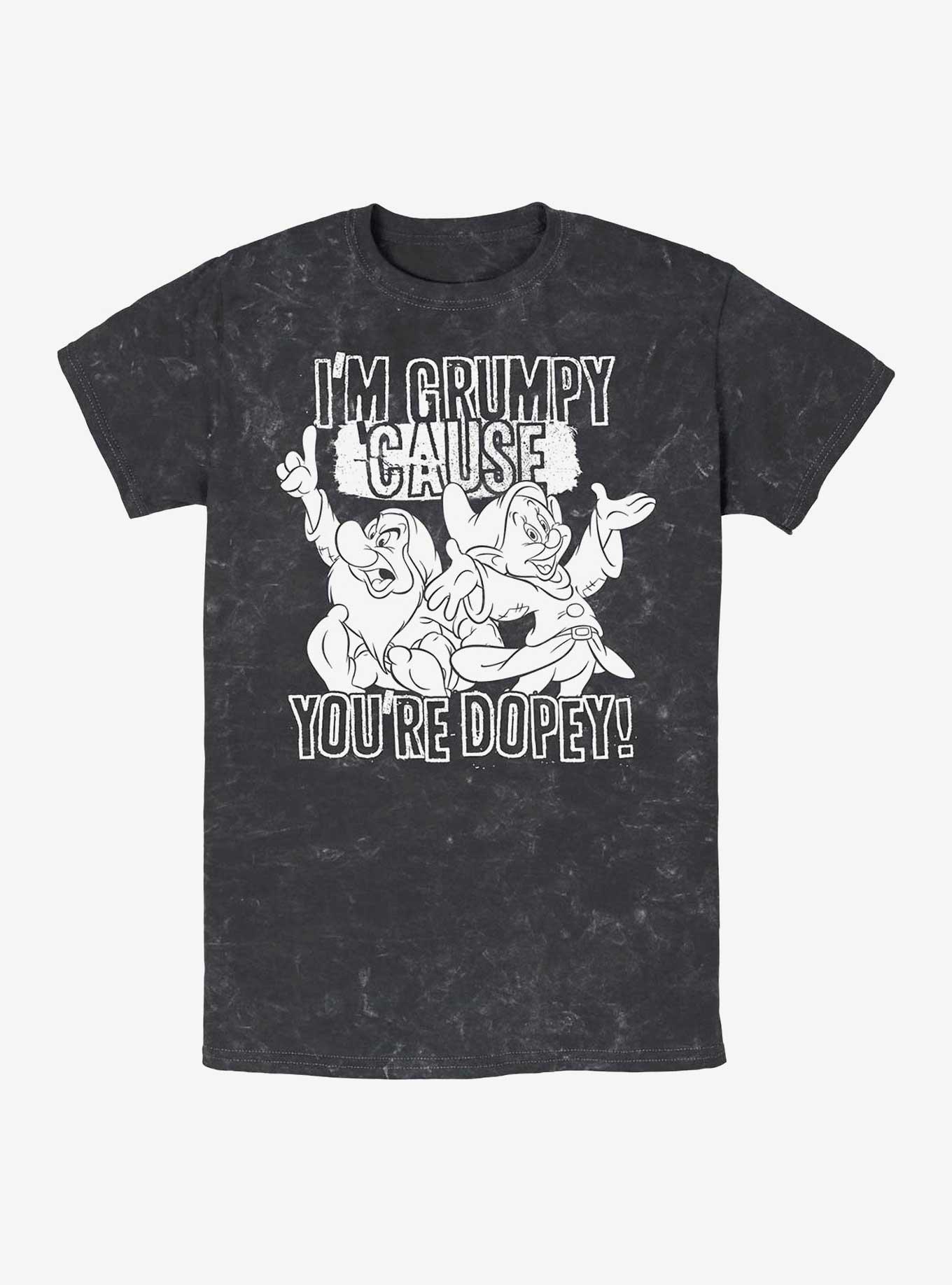 Disney Snow White and the Seven Dwarfs I'm Grumpy Cause You're Dopey Mineral Wash T-Shirt, BLACK, hi-res