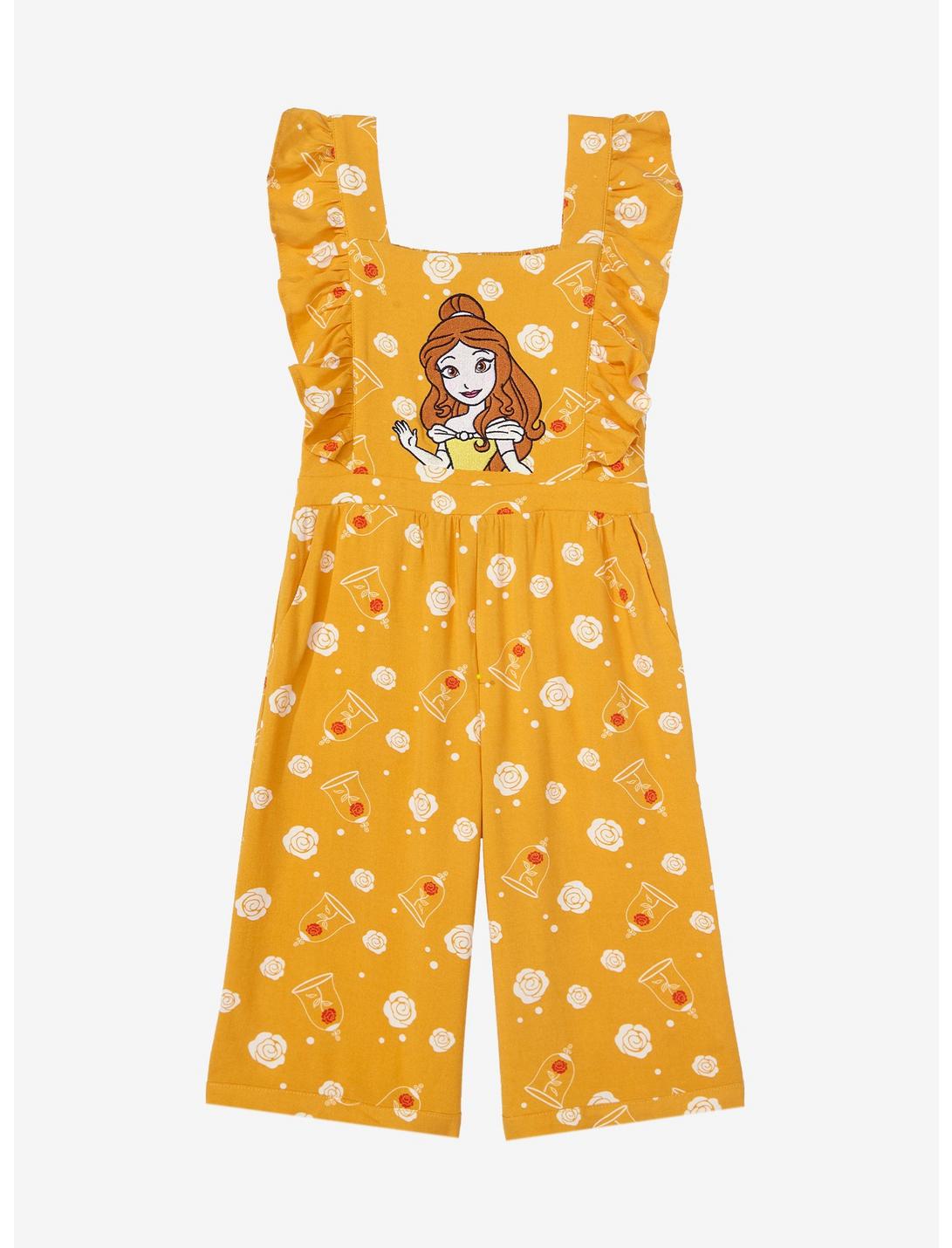 Disney Beauty and the Beast Belle Allover Print Toddler Ruffle Romper - BoxLunch Exclusive, YELLOW, hi-res
