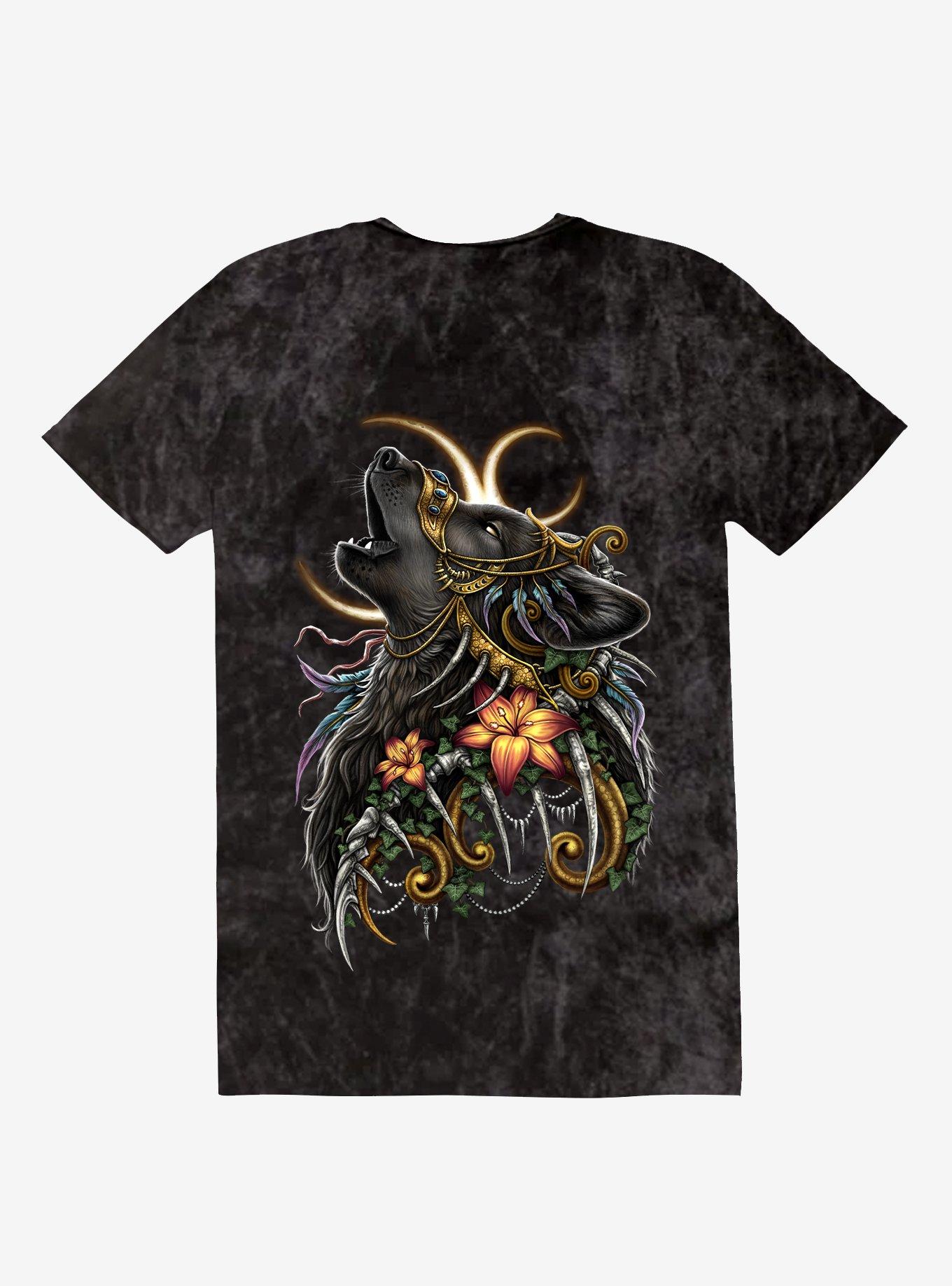 Howling Wolf T-Shirt By Sara Richter, BLACK, hi-res