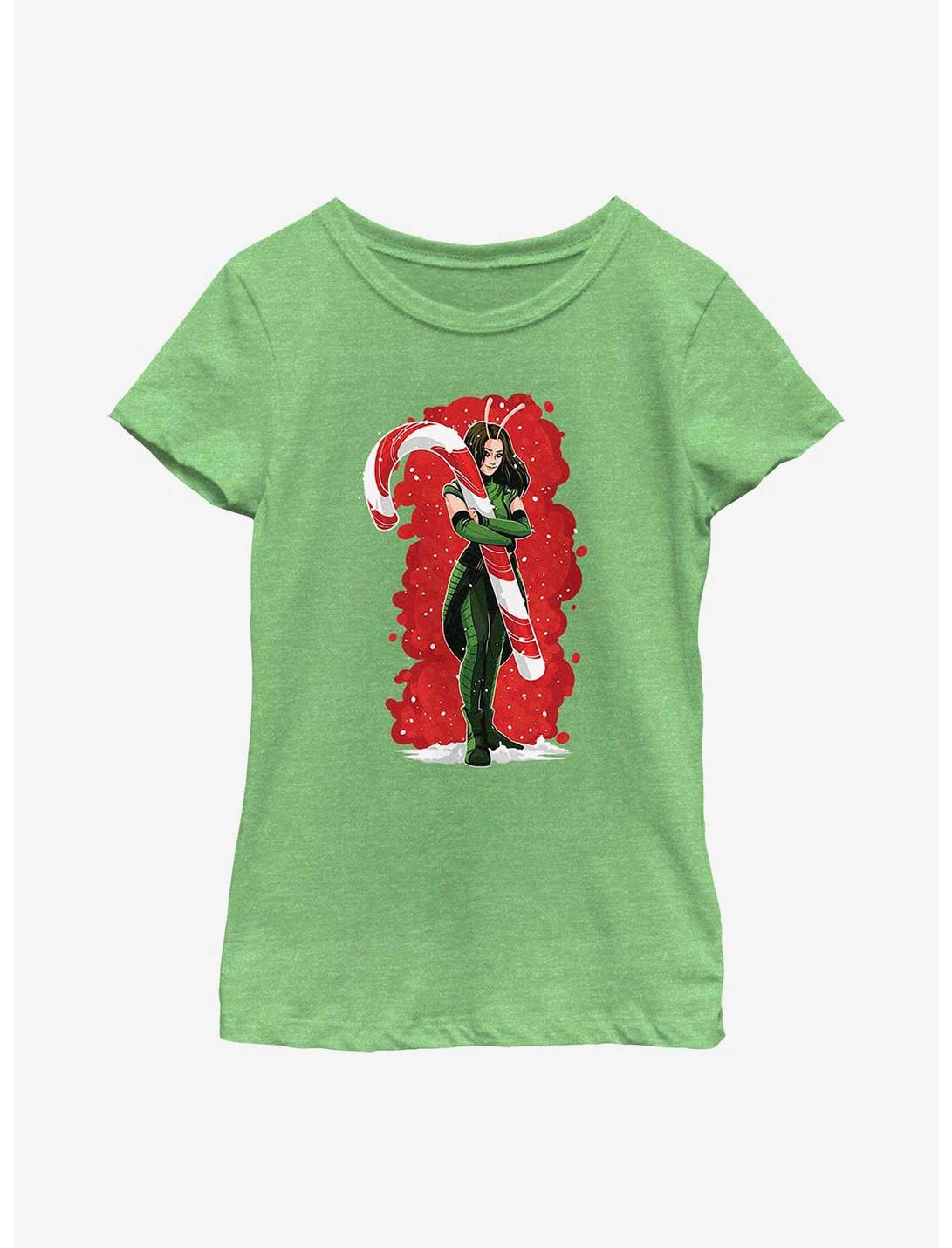 Marvel Guardians of the Galaxy Holiday Special Mantis Candy Cane Hug Youth Girls T-Shirt, GRN APPLE, hi-res
