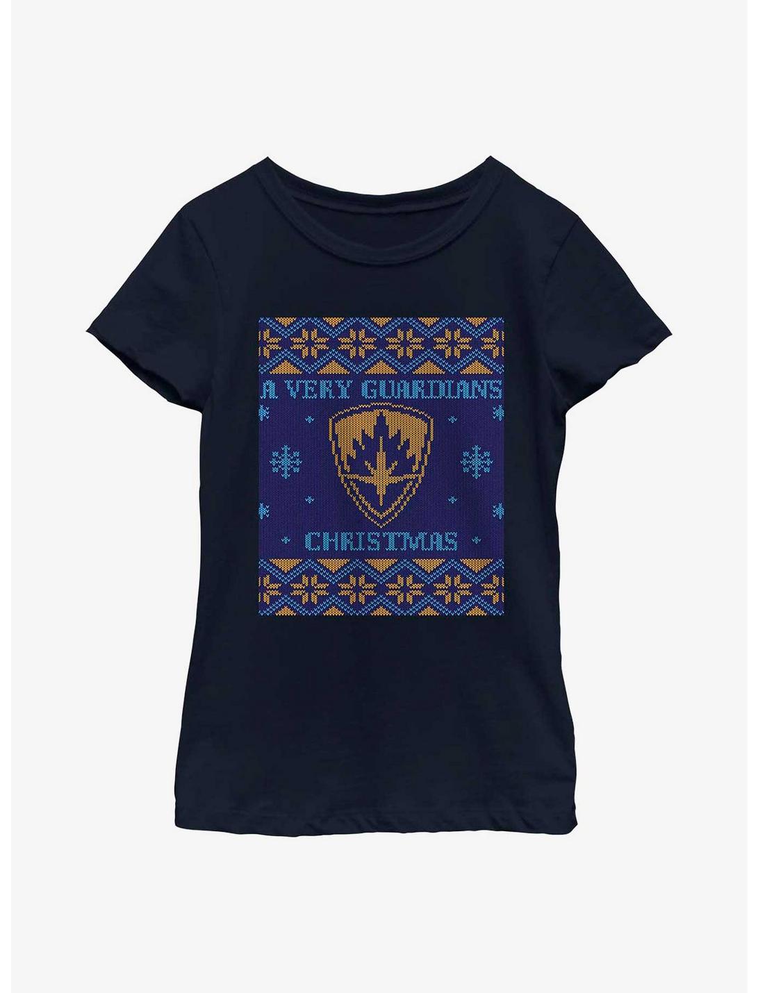 Marvel Guardians of the Galaxy Holiday Special Ugly Christmas Sweater Youth Girls T-Shirt, NAVY, hi-res
