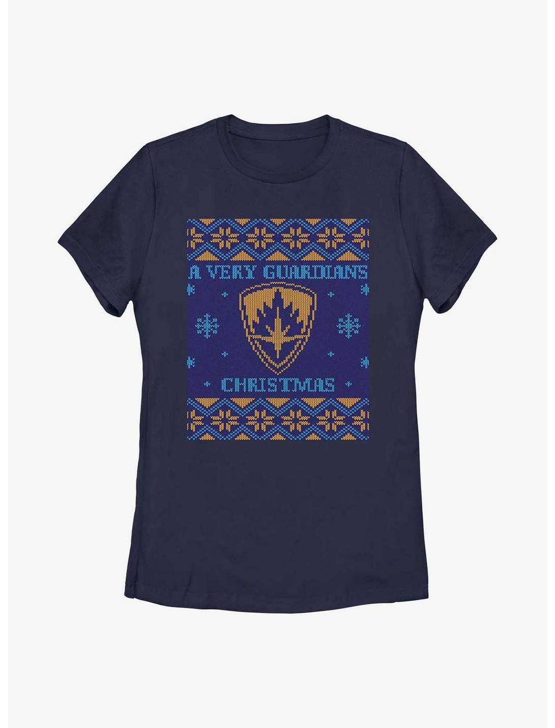 Marvel Guardians of the Galaxy Holiday Special Ugly Christmas Sweater Womens T-Shirt, NAVY, hi-res