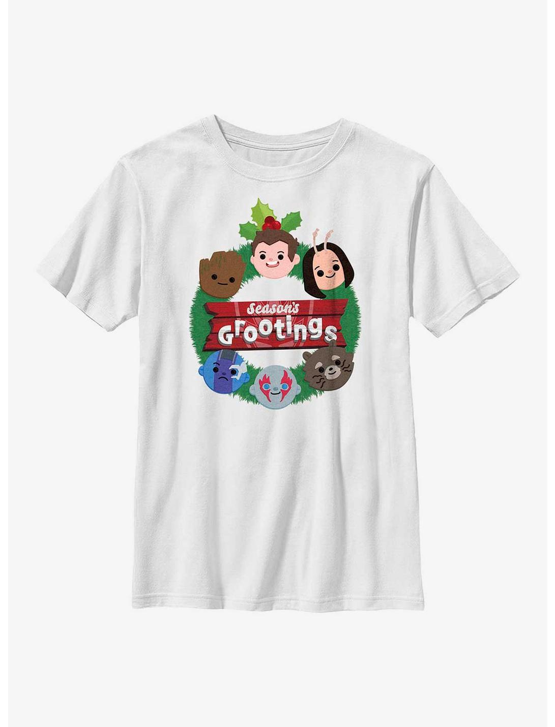 Marvel Guardians of the Galaxy Holiday Special Seasons Grootings Youth T-Shirt, WHITE, hi-res