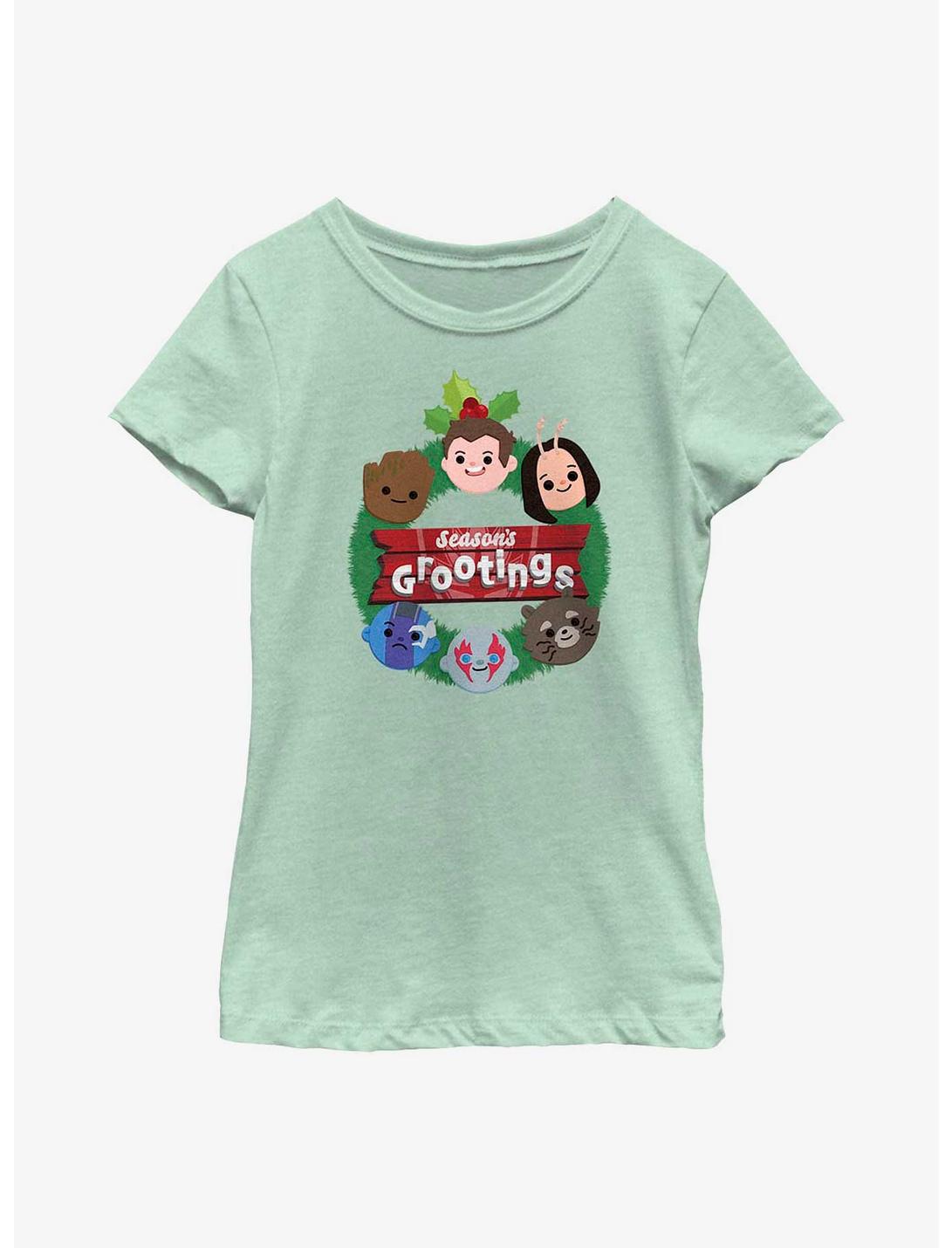 Marvel Guardians of the Galaxy Holiday Special Seasons Grootings Youth Girls T-Shirt, MINT, hi-res