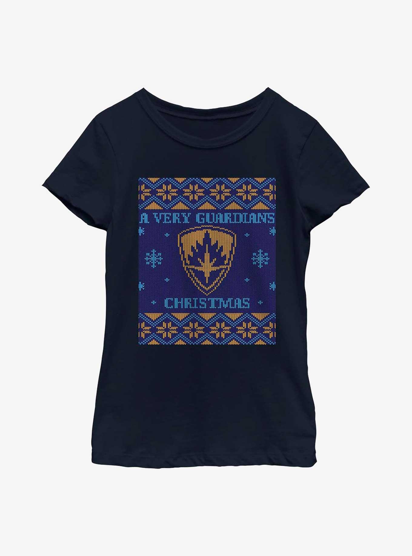 Marvel Guardians of the Galaxy Holiday Special Ugly Christmas Sweater Youth Girls T-Shirt, NAVY, hi-res