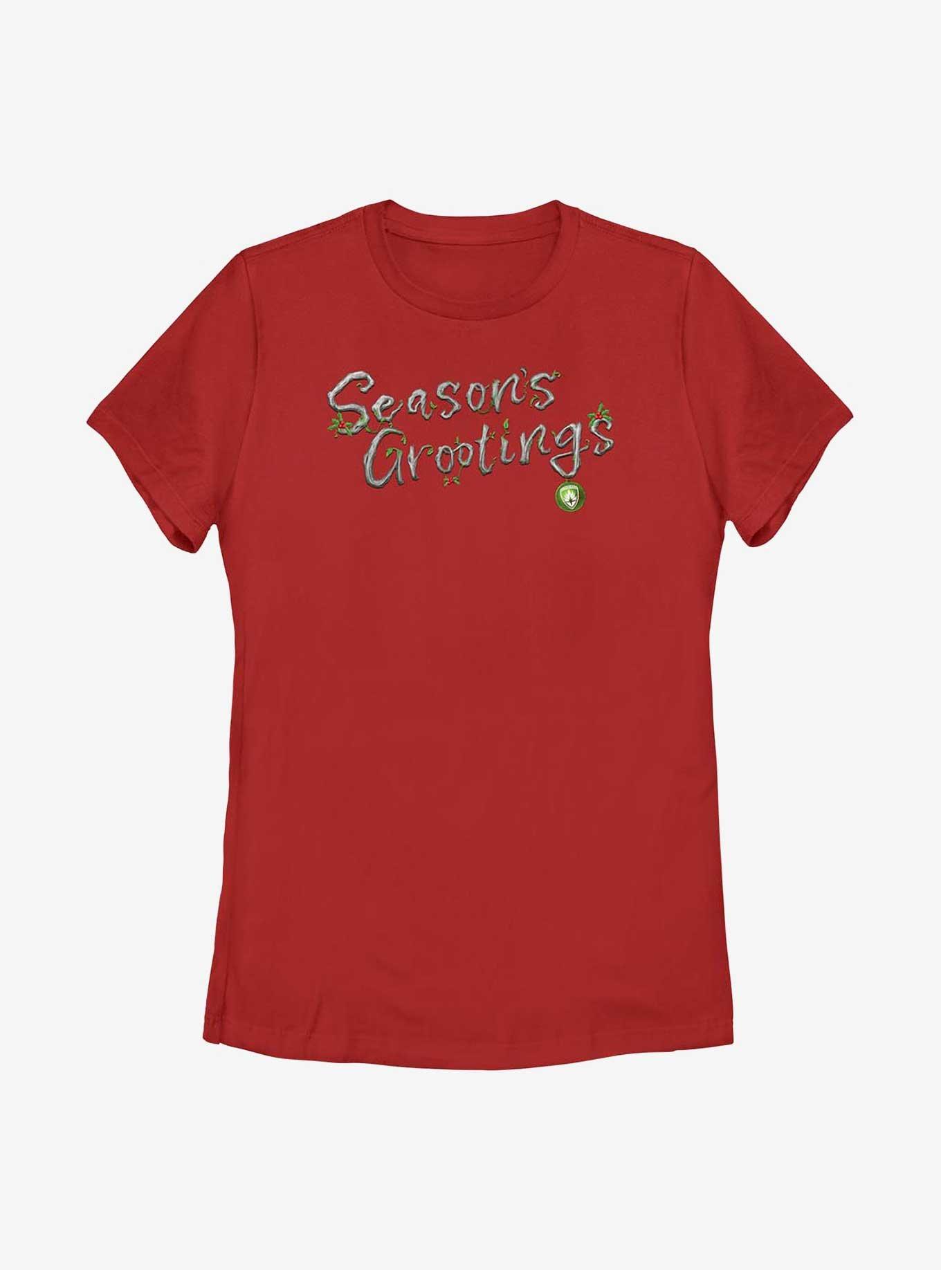 Marvel Guardians of the Galaxy Holiday Special Seasons Grootings Womens T-Shirt, RED, hi-res