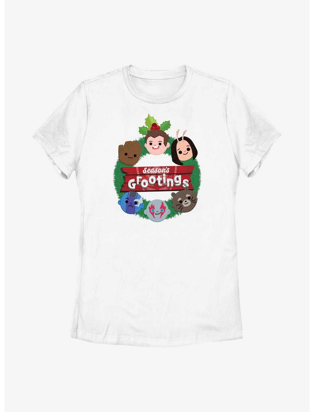 Marvel Guardians of the Galaxy Holiday Special Seasons Grootings Womens T-Shirt, WHITE, hi-res