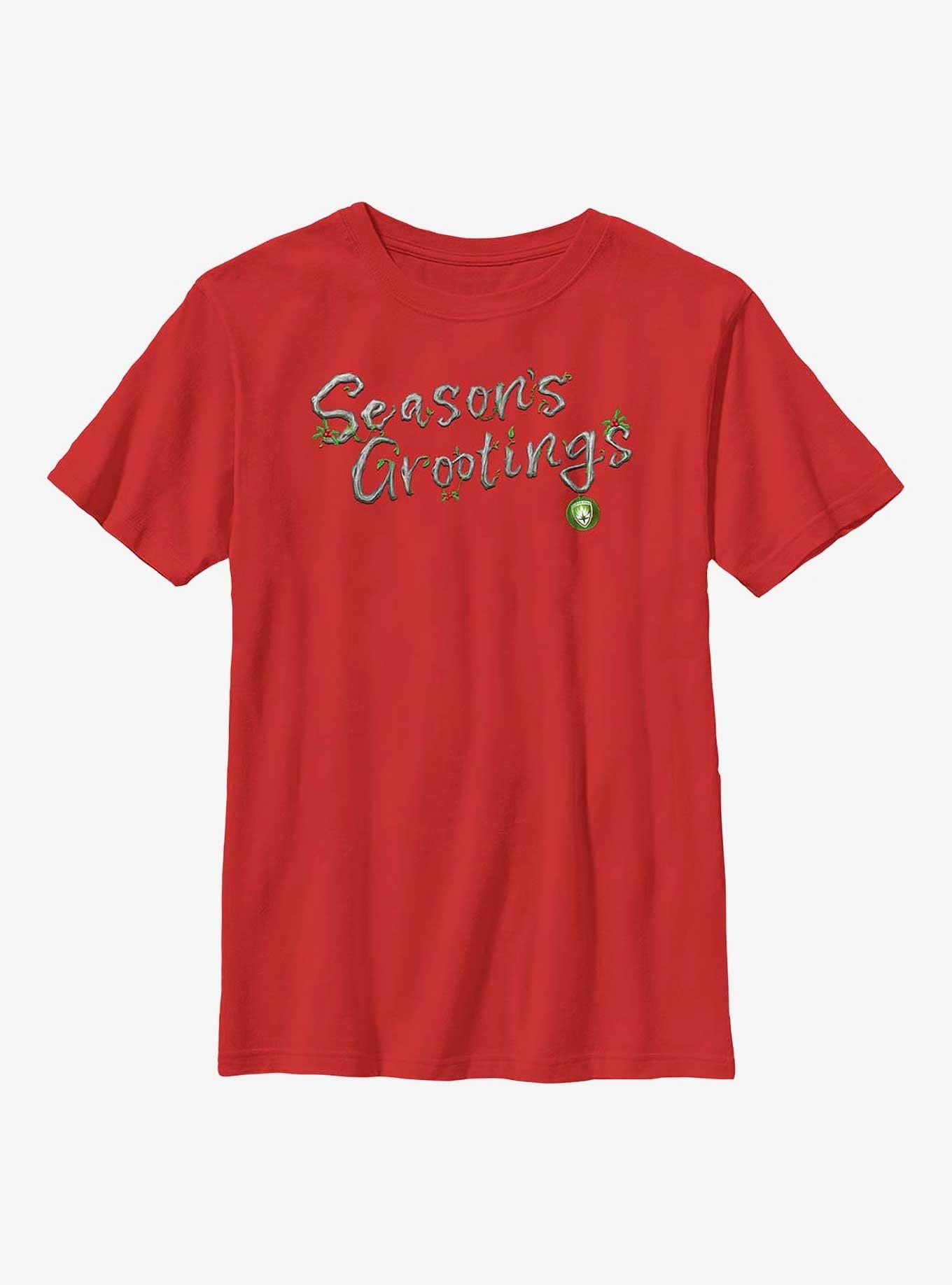 Marvel Guardians of the Galaxy Holiday Special Seasons Grootings Youth T-Shirt, RED, hi-res