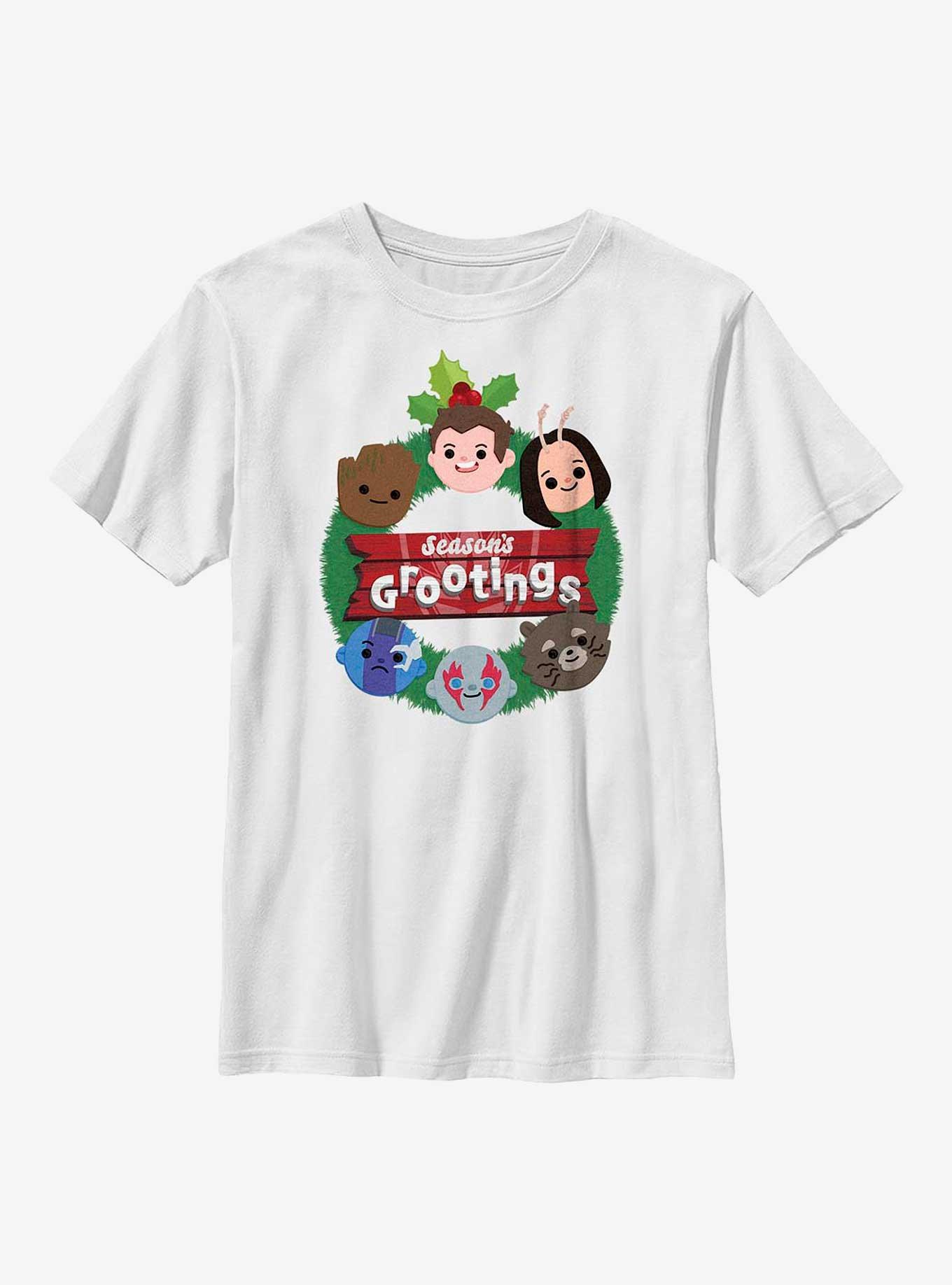 Marvel Guardians of the Galaxy Holiday Special Seasons Grootings Youth T-Shirt, WHITE, hi-res