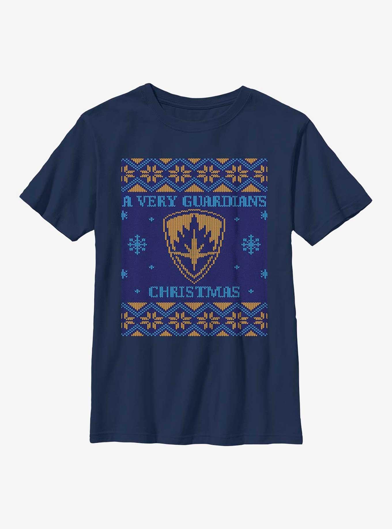 Marvel Guardians of the Galaxy Holiday Special Ugly Christmas Sweater Youth T-Shirt, NAVY, hi-res