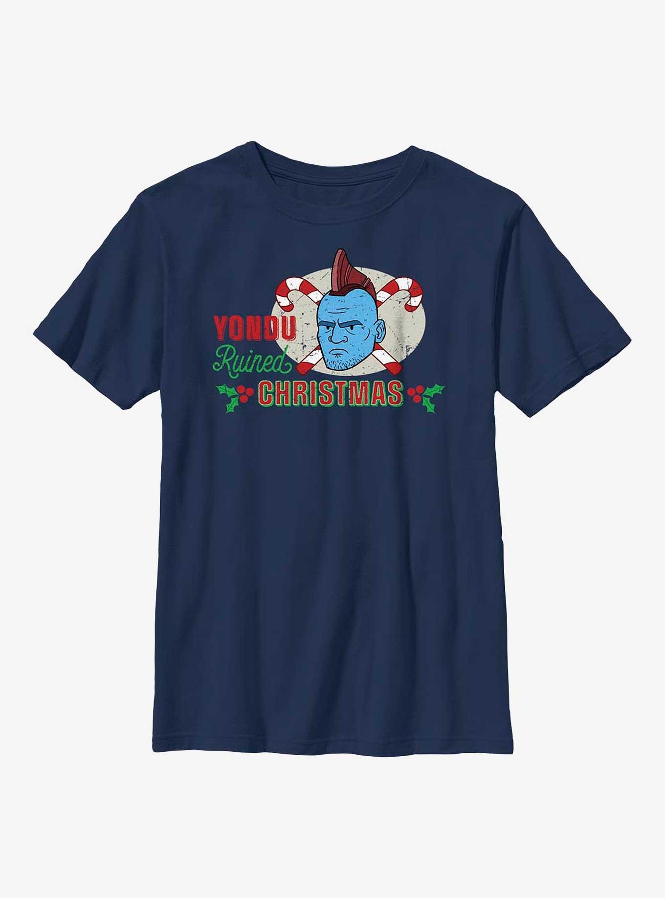 Marvel Guardians of the Galaxy Holiday Special Yondu Ruined Christmas Youth T-Shirt, NAVY, hi-res