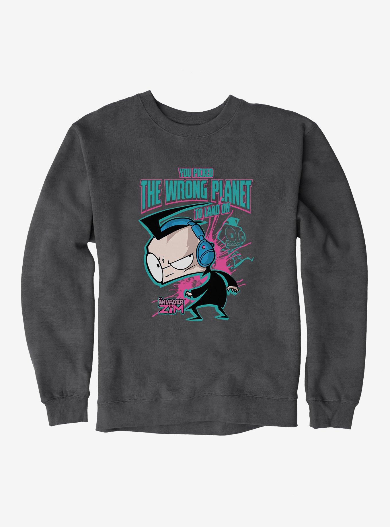 Invader Zim Dib Wrong Planet To Land On Sweatshirt, CHARCOAL HEATHER, hi-res