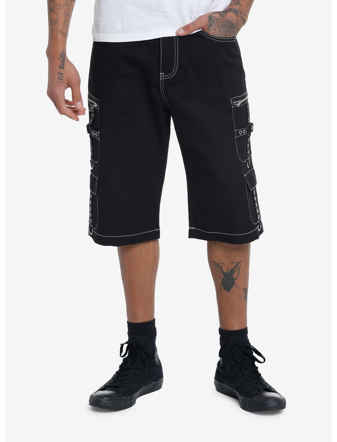 Contrast Grommet Strap Cargo Shorts, BLACK, hi-res