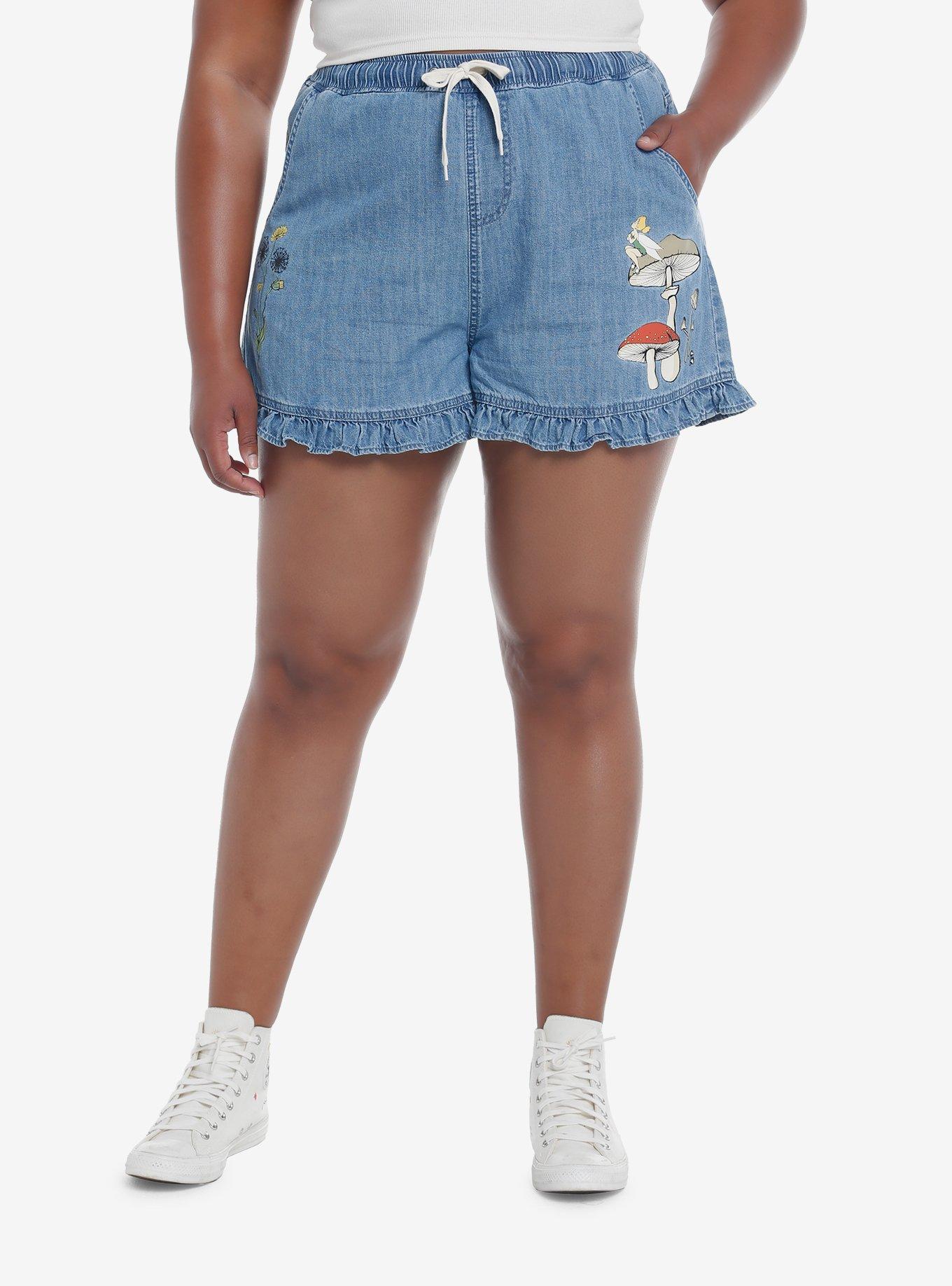 Disney Peter Pan Tinker Bell Denim Ruffle Shorts Plus Size | Hot Topic