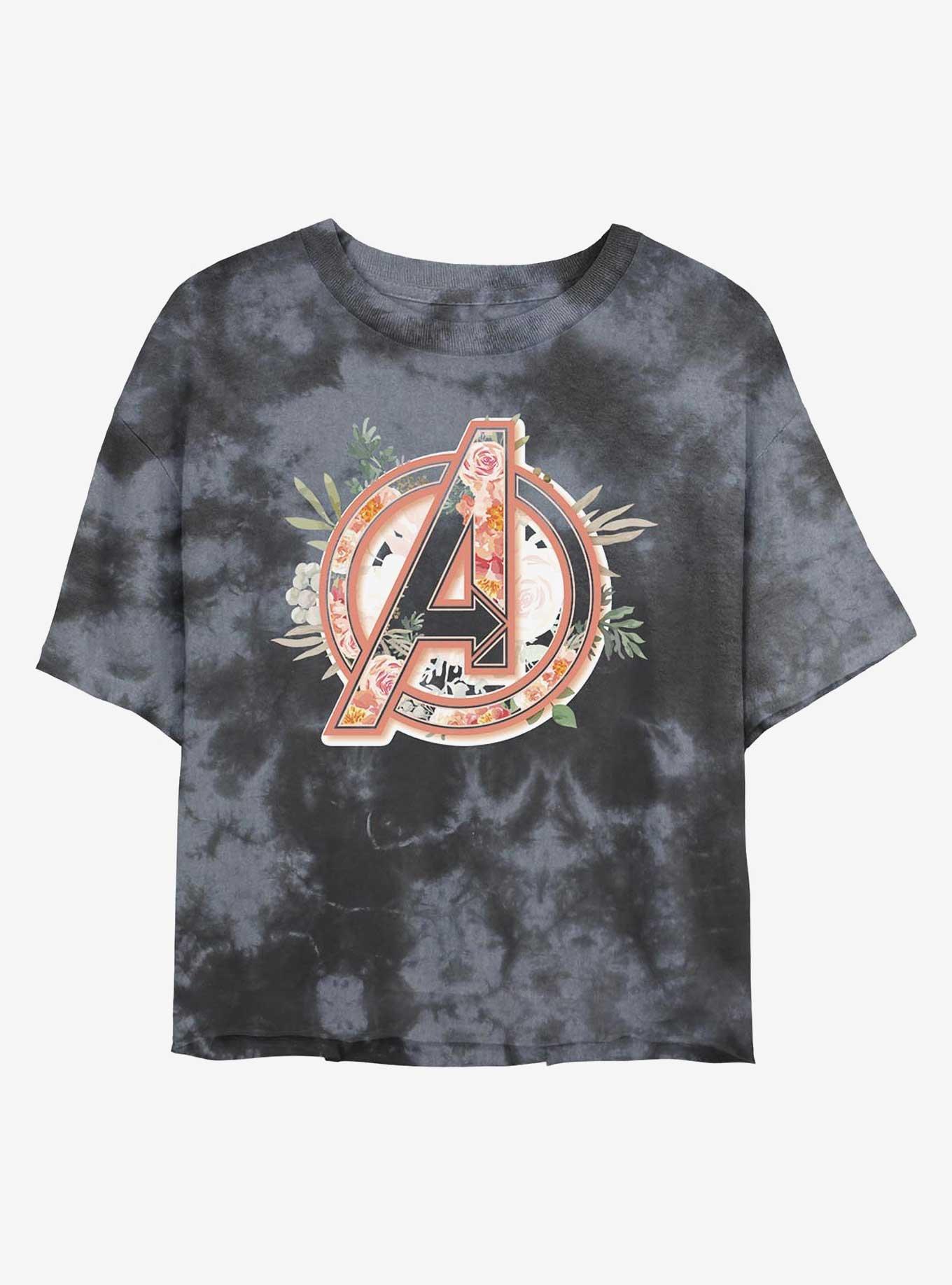 Marvel Avengers Logo Floral Womens Tie-Dye Crop T-Shirt, , hi-res