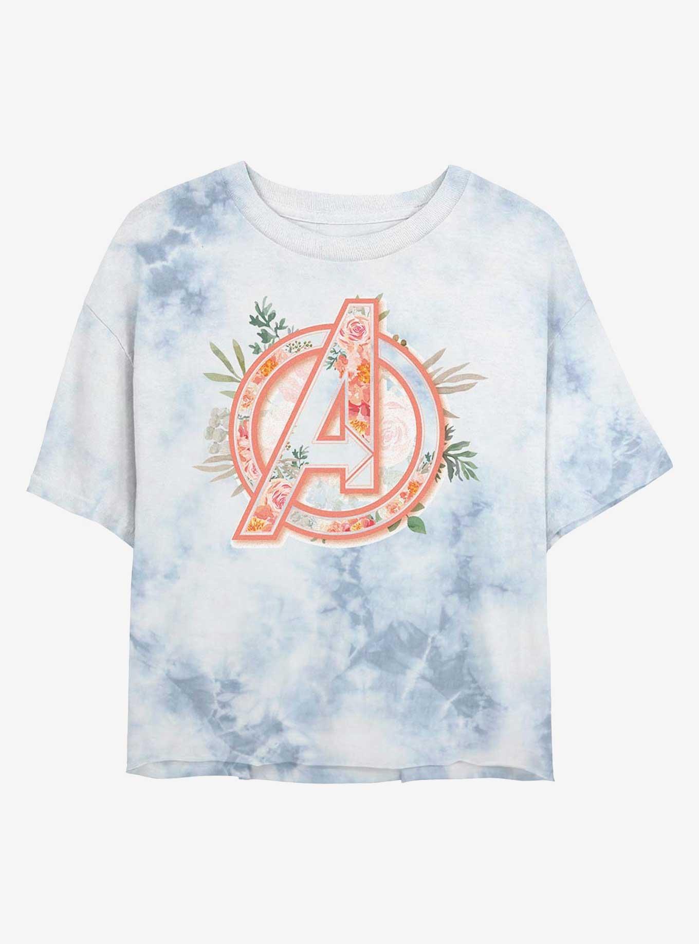 Marvel Avengers Logo Floral Womens Tie-Dye Crop T-Shirt, , hi-res