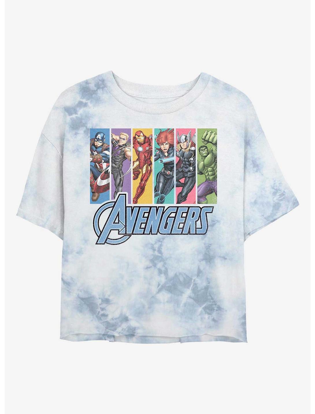 Marvel Avengers Panels Unite Womens Tie-Dye Crop T-Shirt, WHITEBLUE, hi-res