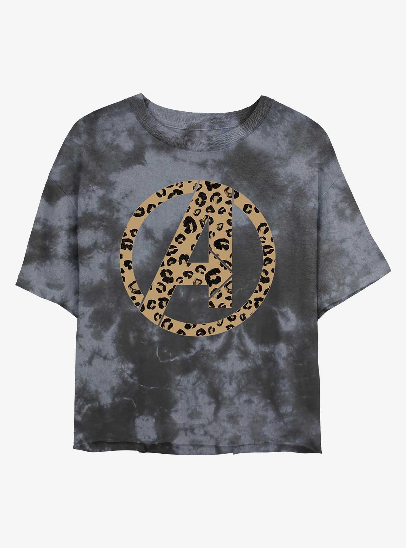 Marvel Avengers Logo Leopard Fill Womens Tie-Dye Crop T-Shirt, , hi-res