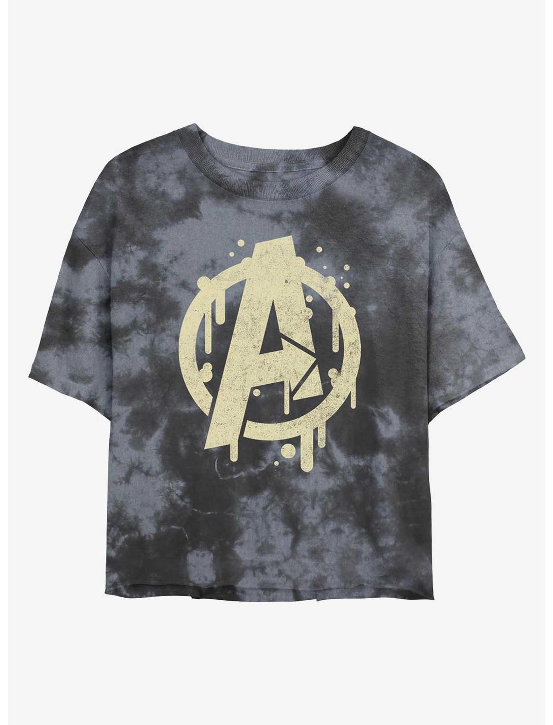 Marvel Avengers Logo Paint Drip Womens Tie-Dye Crop T-Shirt, BLKCHAR, hi-res