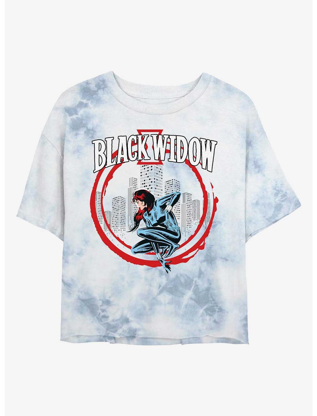 Marvel Black Widow City Circle Womens Tie-Dye Crop T-Shirt, WHITEBLUE, hi-res