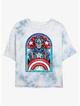 Marvel Captain America Stained Glass Womens Tie-Dye Crop T-Shirt, WHITEBLUE, hi-res