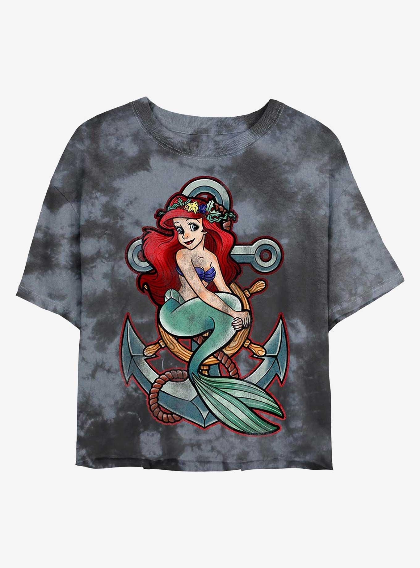 Disney The Little Mermaid Anchor Womens Tie-Dye Crop T-Shirt, , hi-res