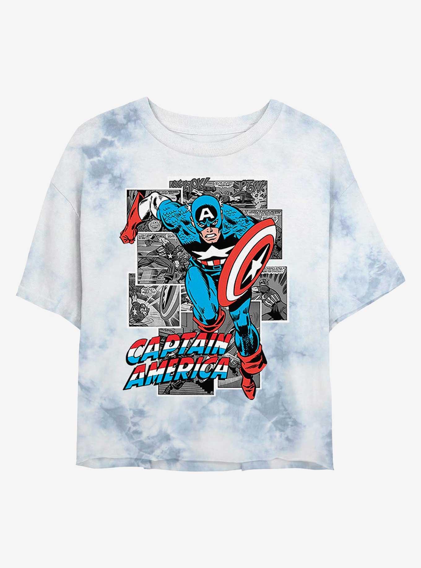 Marvel Captain America Comic Womens Tie-Dye Crop T-Shirt, WHITEBLUE, hi-res