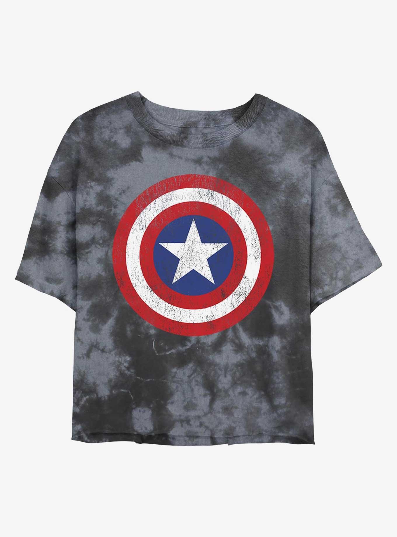 Marvel Captain America Distressed Shield Womens Tie-Dye Crop T-Shirt, , hi-res