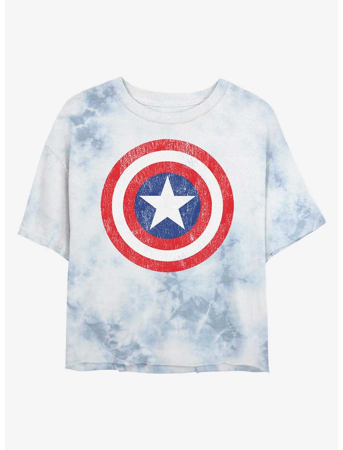 Marvel Captain America Distressed Shield Womens Tie-Dye Crop T-Shirt, WHITEBLUE, hi-res