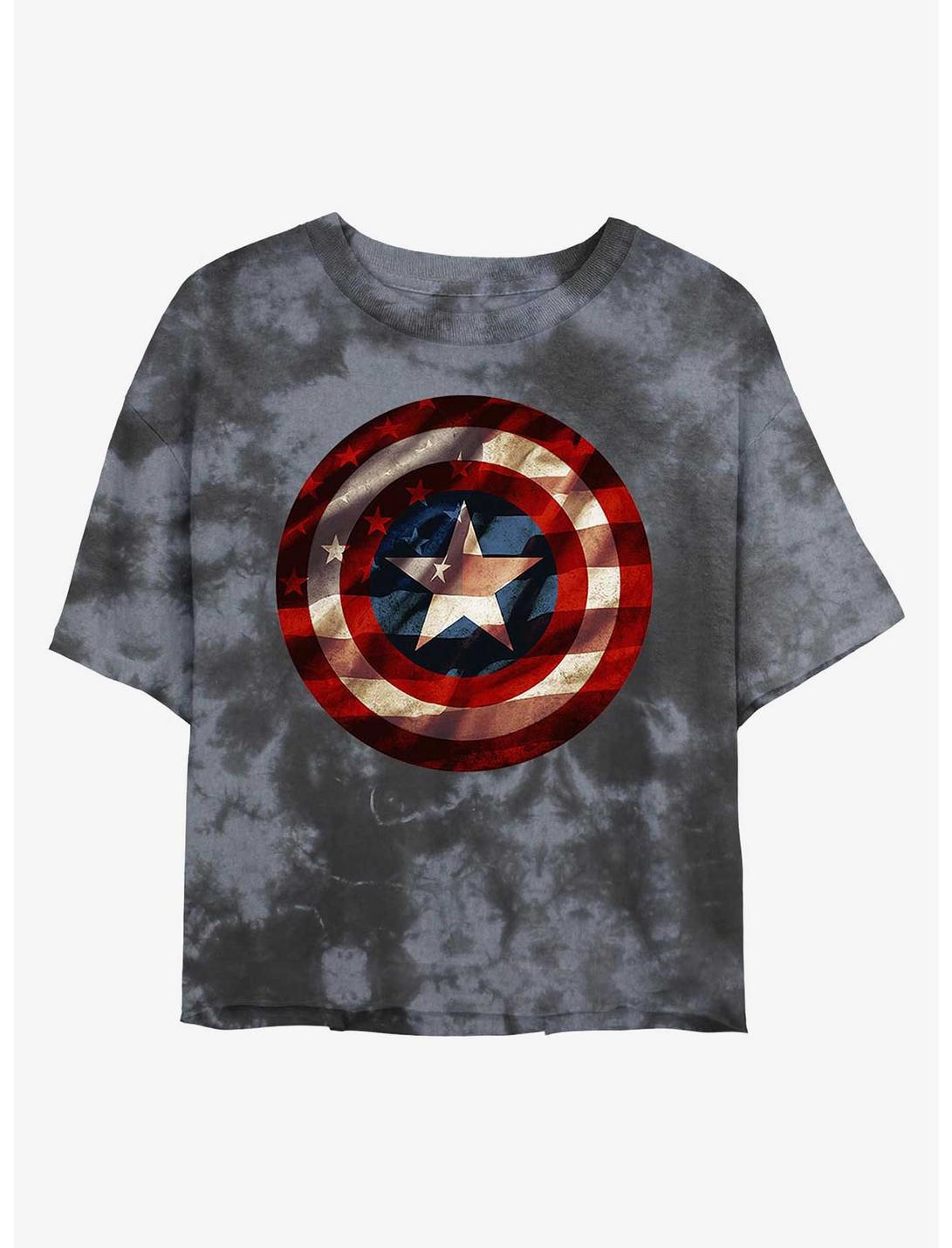 Marvel Captain America Flag Shield Womens Tie-Dye Crop T-Shirt, BLKCHAR, hi-res