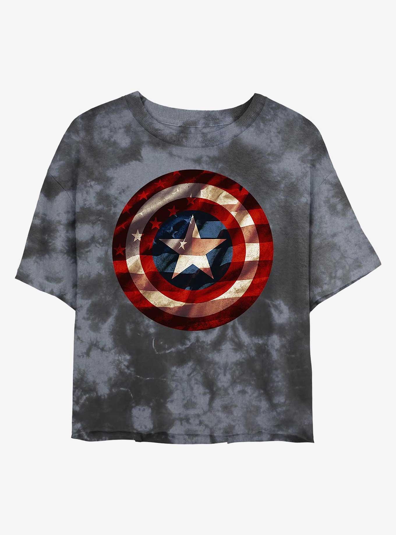 Marvel Captain America Flag Shield Womens Tie-Dye Crop T-Shirt, , hi-res