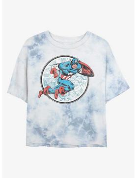 Plus Size Marvel Captain America Retro Cap Womens Tie-Dye Crop T-Shirt, , hi-res