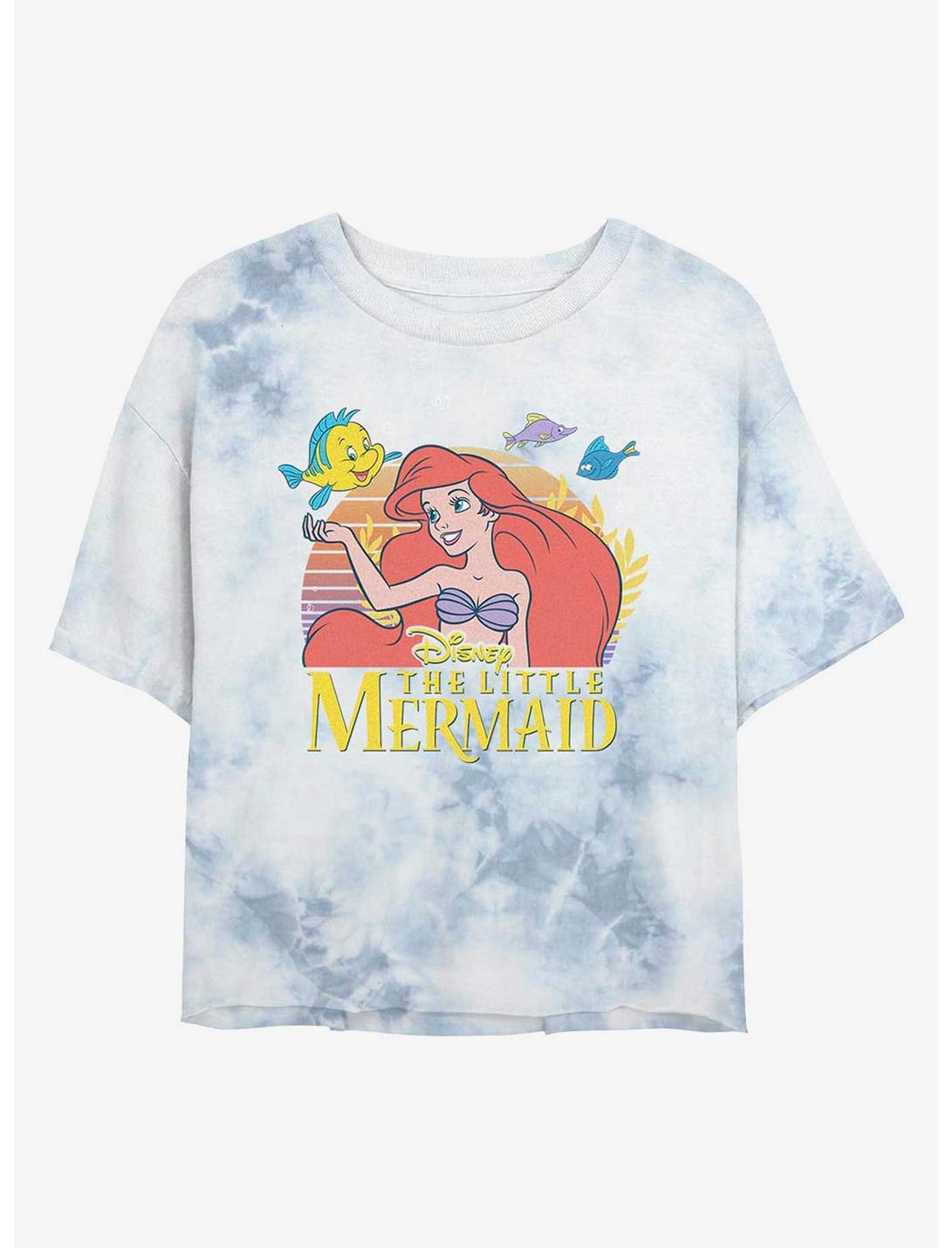 Disney The Little Mermaid Title Womens Tie-Dye Crop T-Shirt, WHITEBLUE, hi-res