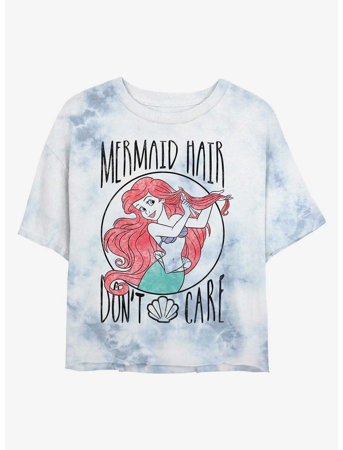 Disney The Little Mermaid Mermaid Hair Womens Tie-Dye Crop T-Shirt, WHITEBLUE, hi-res