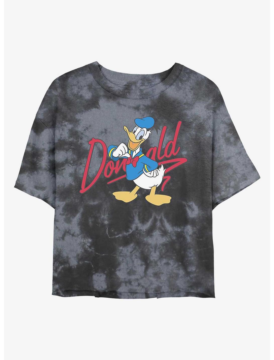 Disney Donald Duck Signature Womens Tie-Dye Crop T-Shirt, BLKCHAR, hi-res