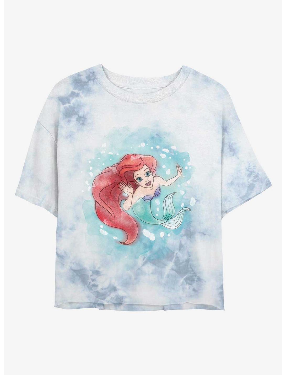 Disney The Little Mermaid Under The Sea Womens Tie-Dye Crop T-Shirt, WHITEBLUE, hi-res
