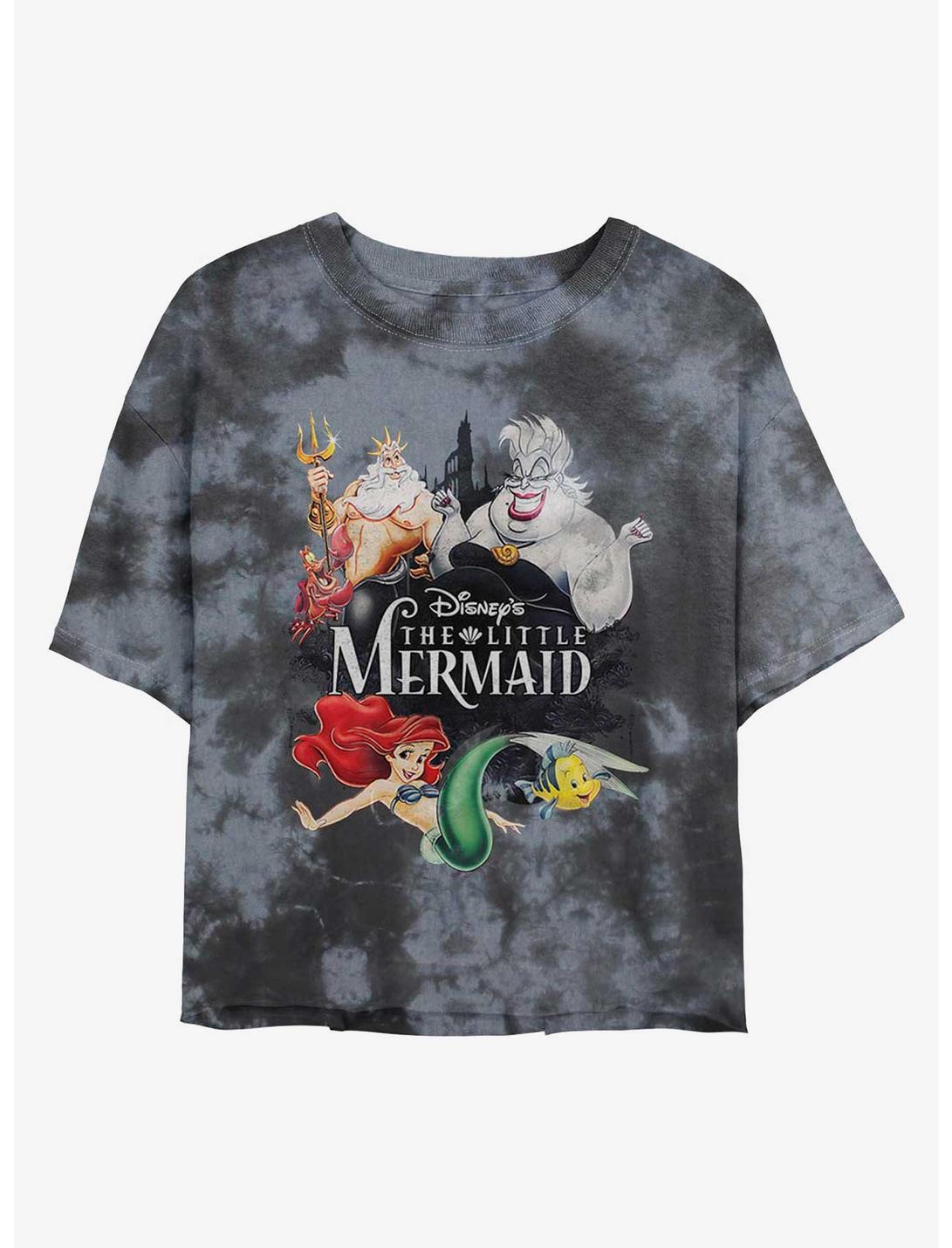 Disney The Little Mermaid Title Poster Womens Tie-Dye Crop T-Shirt, BLKCHAR, hi-res