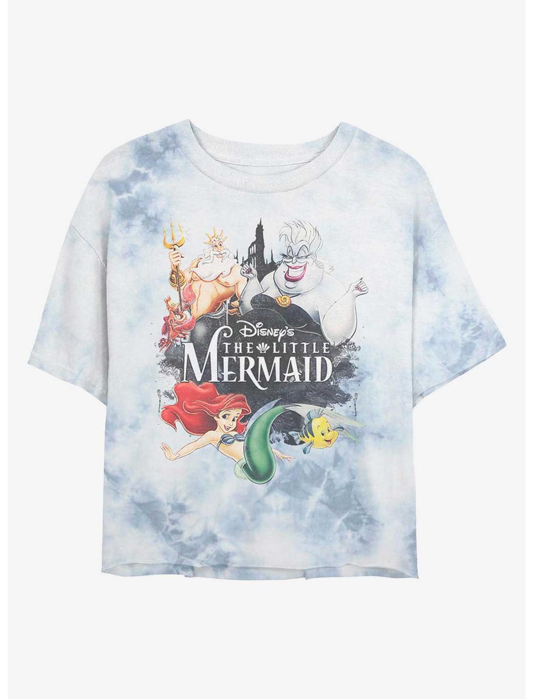 Disney The Little Mermaid Title Poster Womens Tie-Dye Crop T-Shirt, WHITEBLUE, hi-res