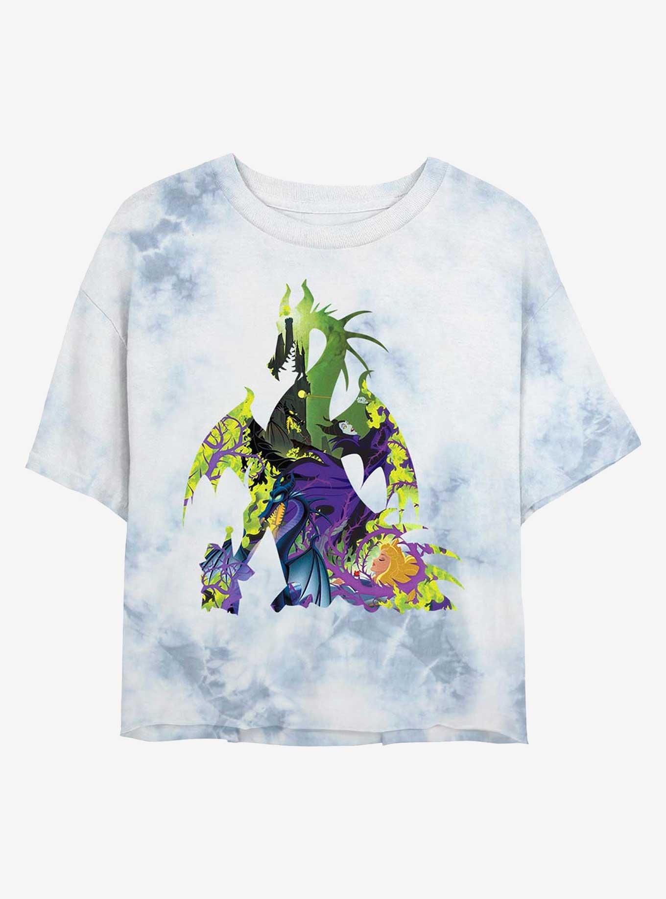 Disney Sleeping Beauty Maleficent Dragon Womens Tie-Dye Crop T-Shirt