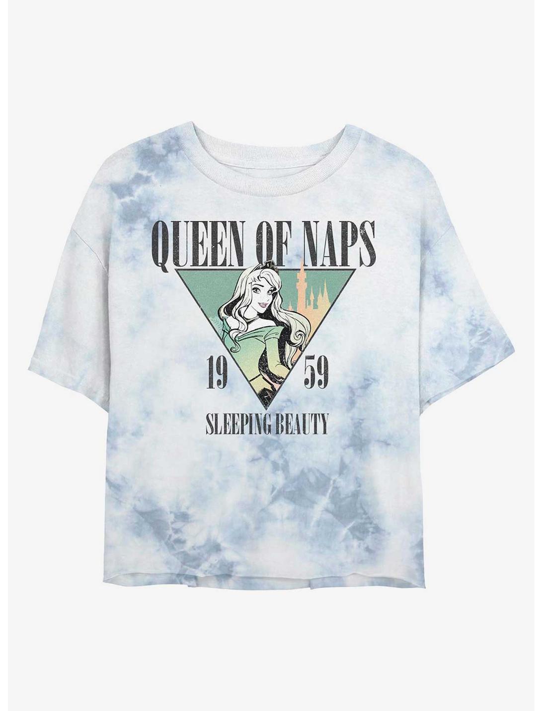 Disney Sleeping Beauty Queen Of Naps Womens Tie-Dye Crop T-Shirt, WHITEBLUE, hi-res