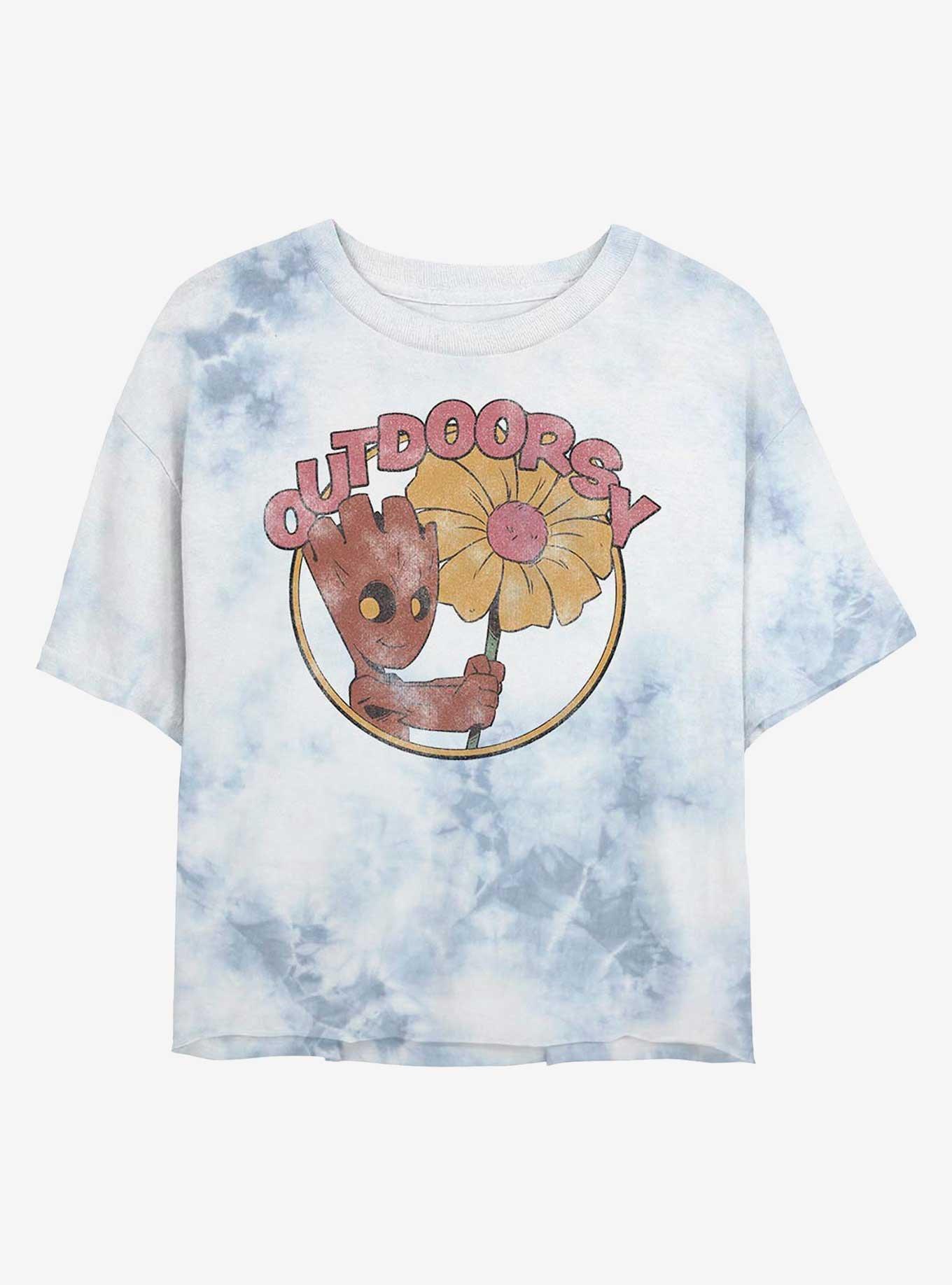 Marvel Guardians Of The Galaxy Outdoorsy Groot Womens Tie-Dye Crop T-Shirt, , hi-res