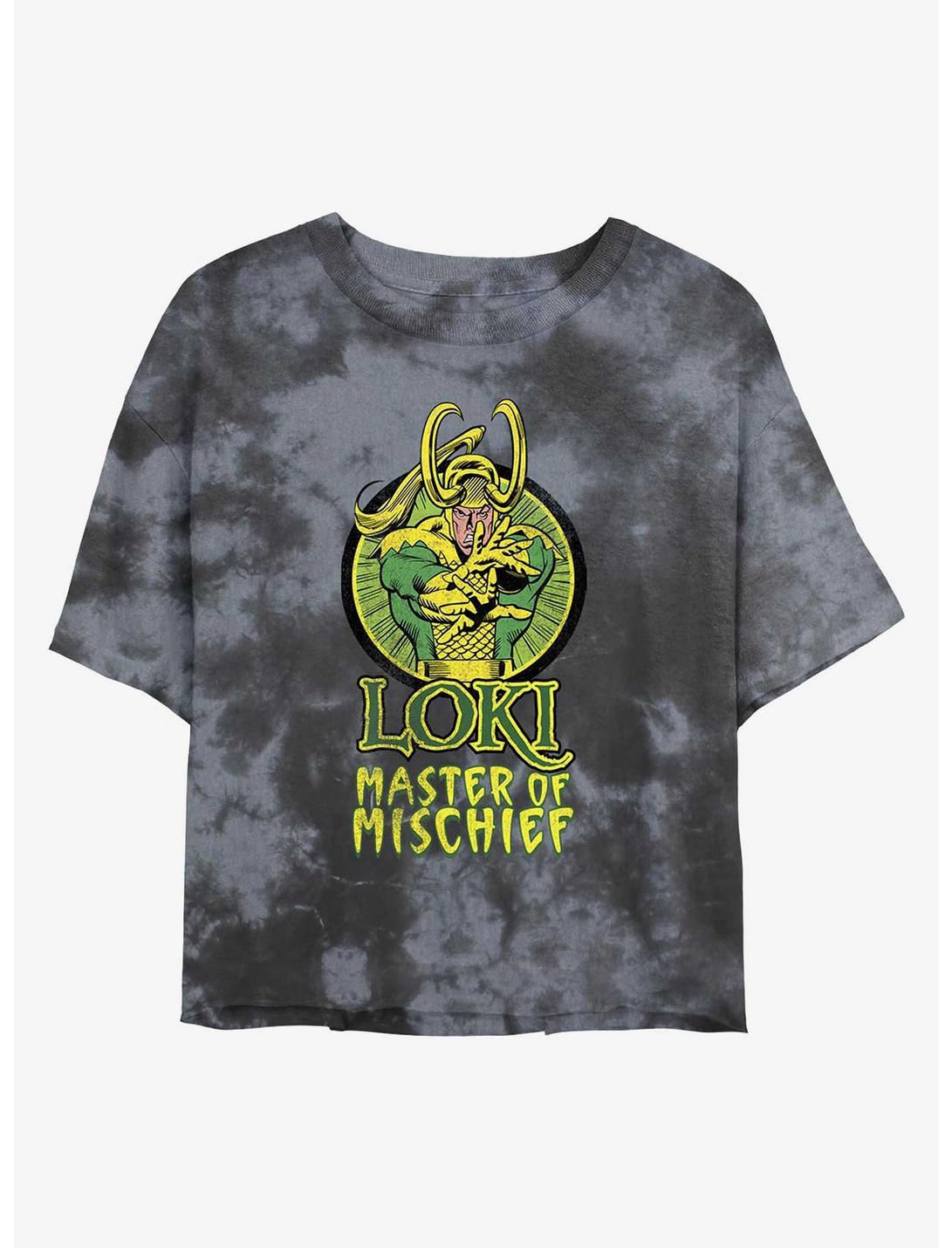 Marvel Loki Master Of Mischief Womens Tie-Dye Crop T-Shirt, BLKCHAR, hi-res
