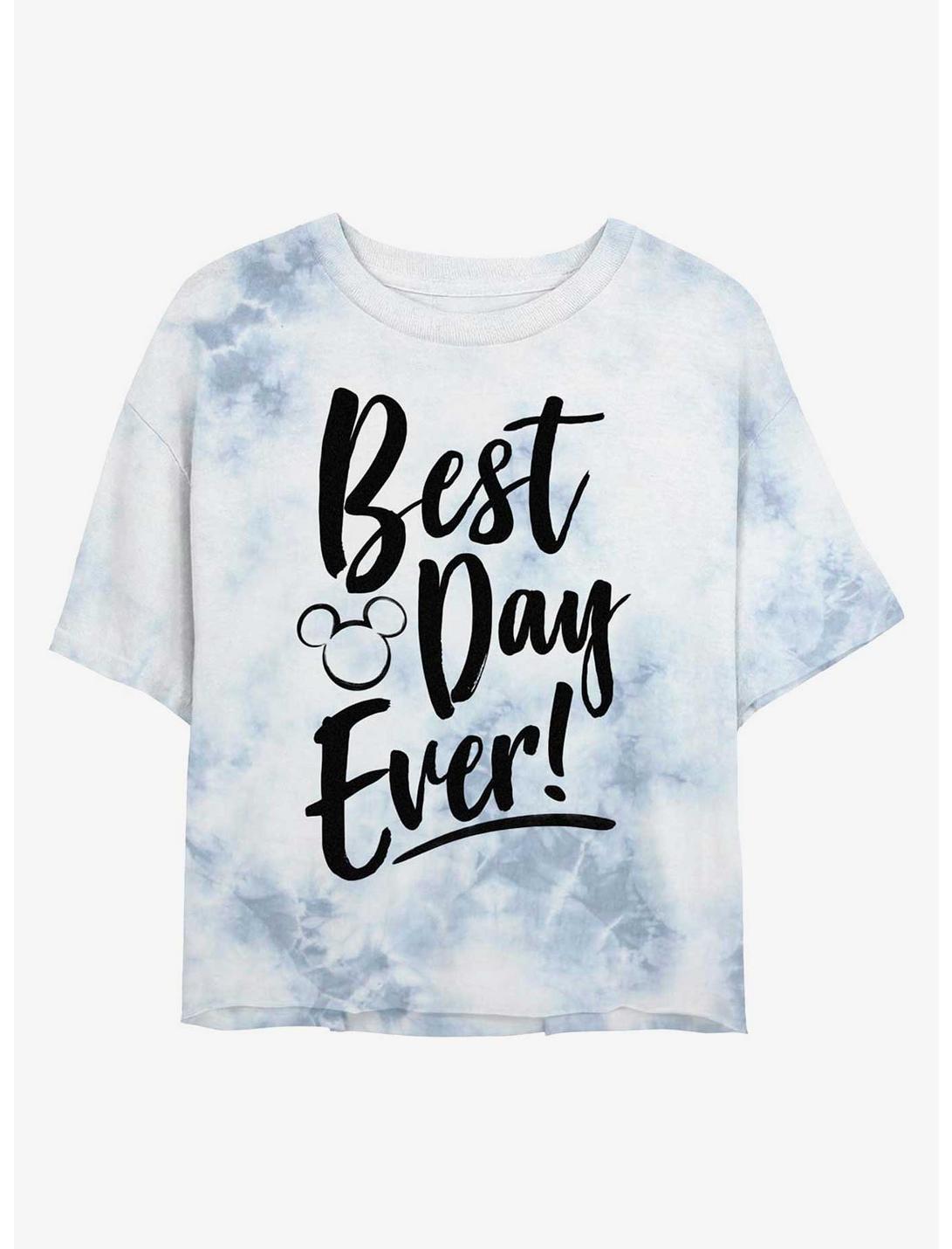 Disney Mickey Mouse Best Day Womens Tie-Dye Crop T-Shirt, WHITEBLUE, hi-res