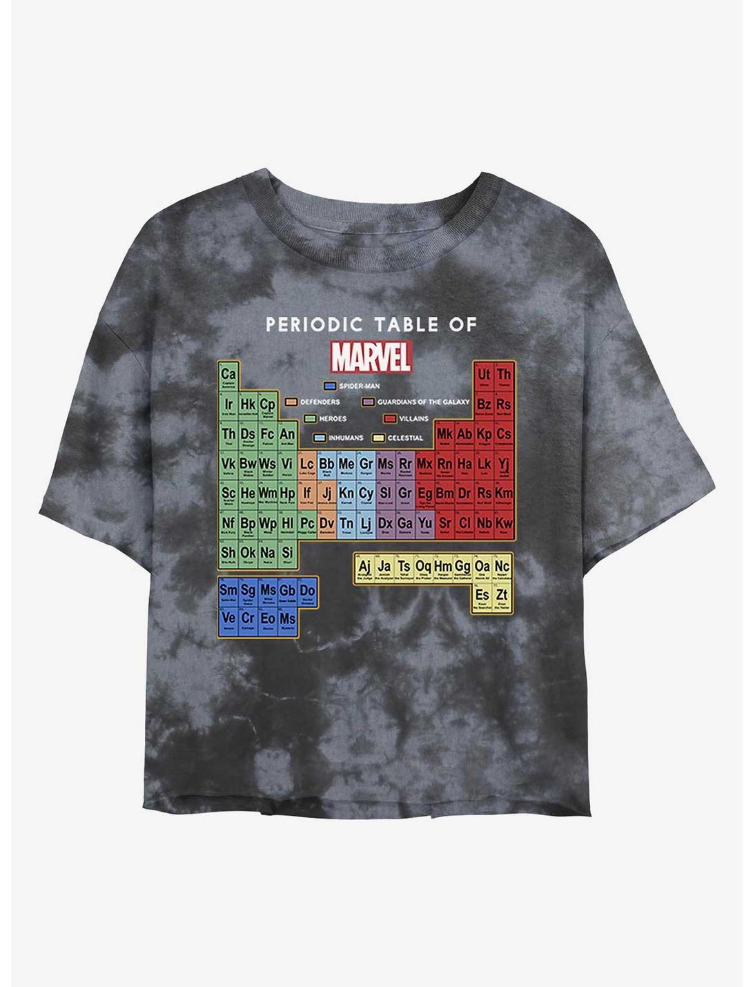 Marvel Periodic Table Womens Tie-Dye Crop T-Shirt, BLKCHAR, hi-res