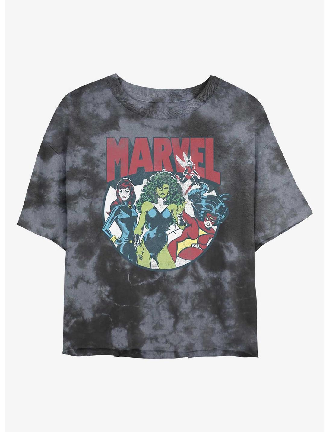Marvel Gals Womens Tie-Dye Crop T-Shirt, BLKCHAR, hi-res