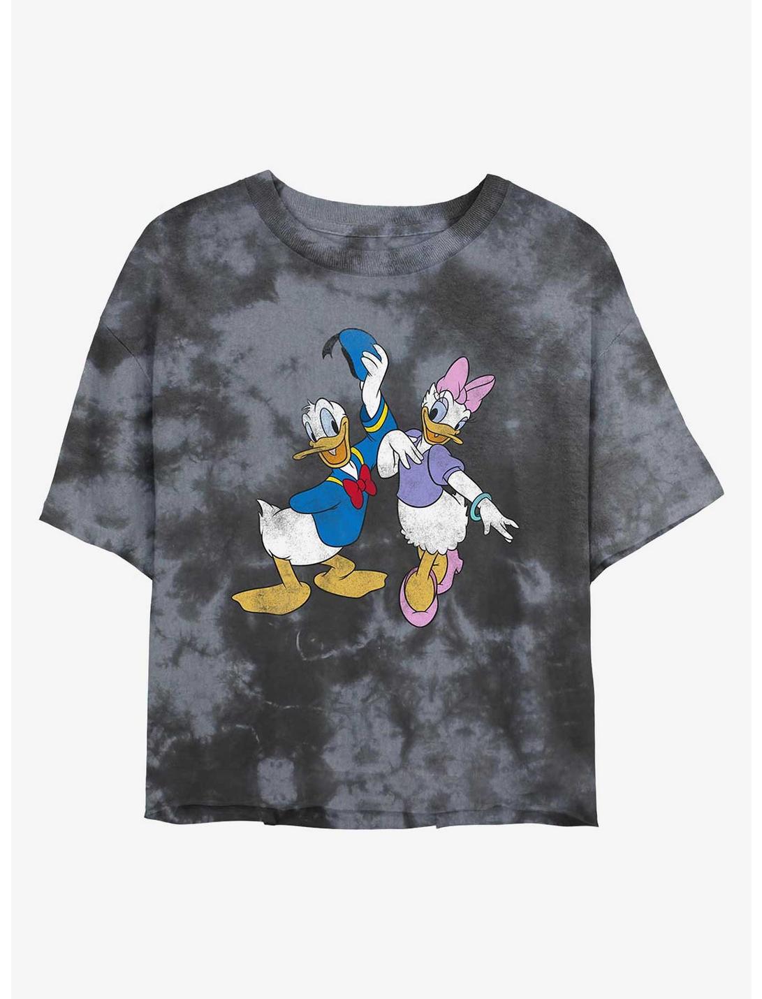 Disney Donald Duck And Daisy Womens Tie-Dye Crop T-Shirt, BLKCHAR, hi-res